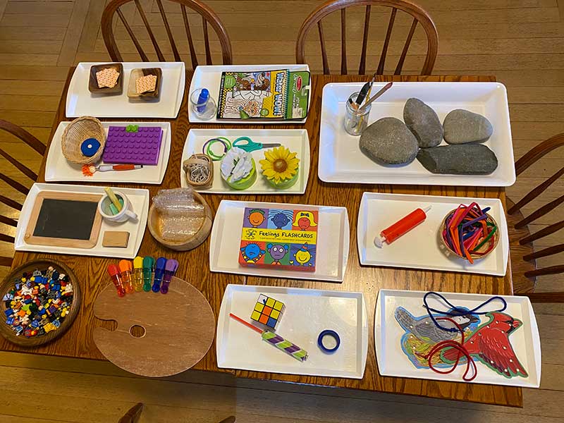 Children's projects on a table